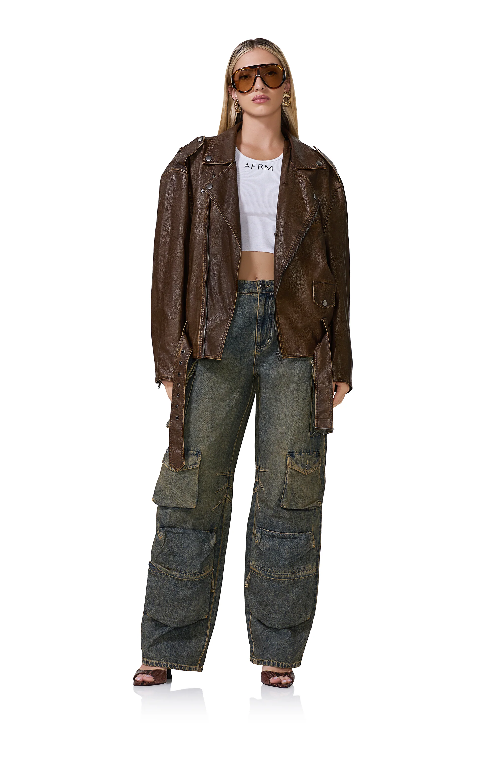 Blaise Fur Moto Jacket - Washed Brown - Image 5