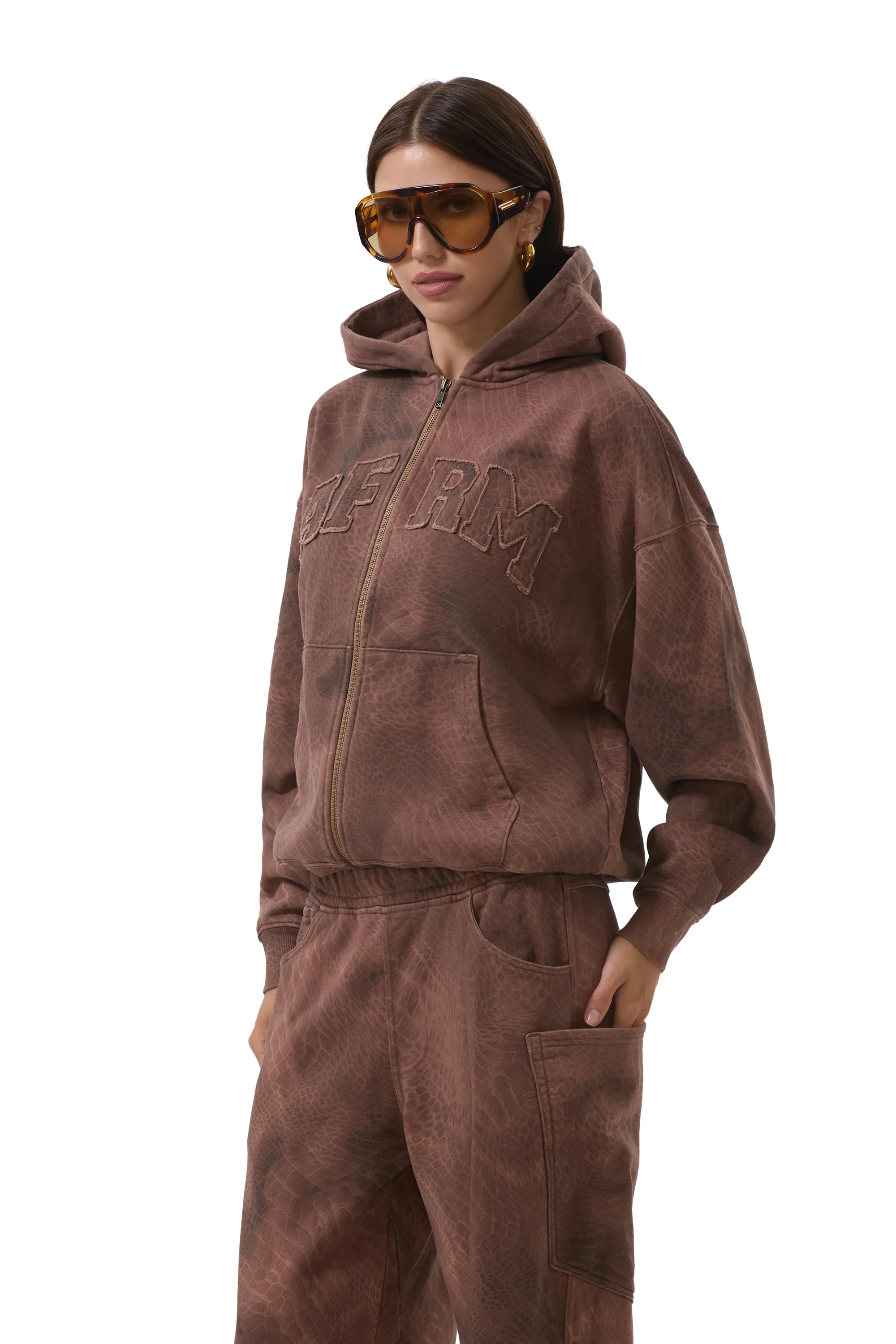 Cameron Zip Up Hoodie - Brown Snake - Image 4