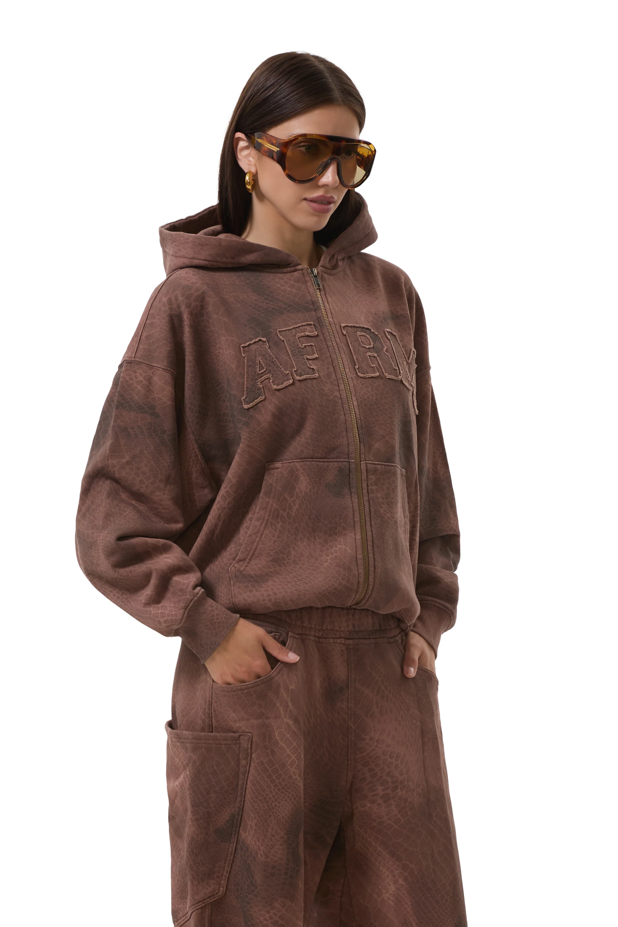 Cameron Zip Up Hoodie - Brown Snake - Image 5