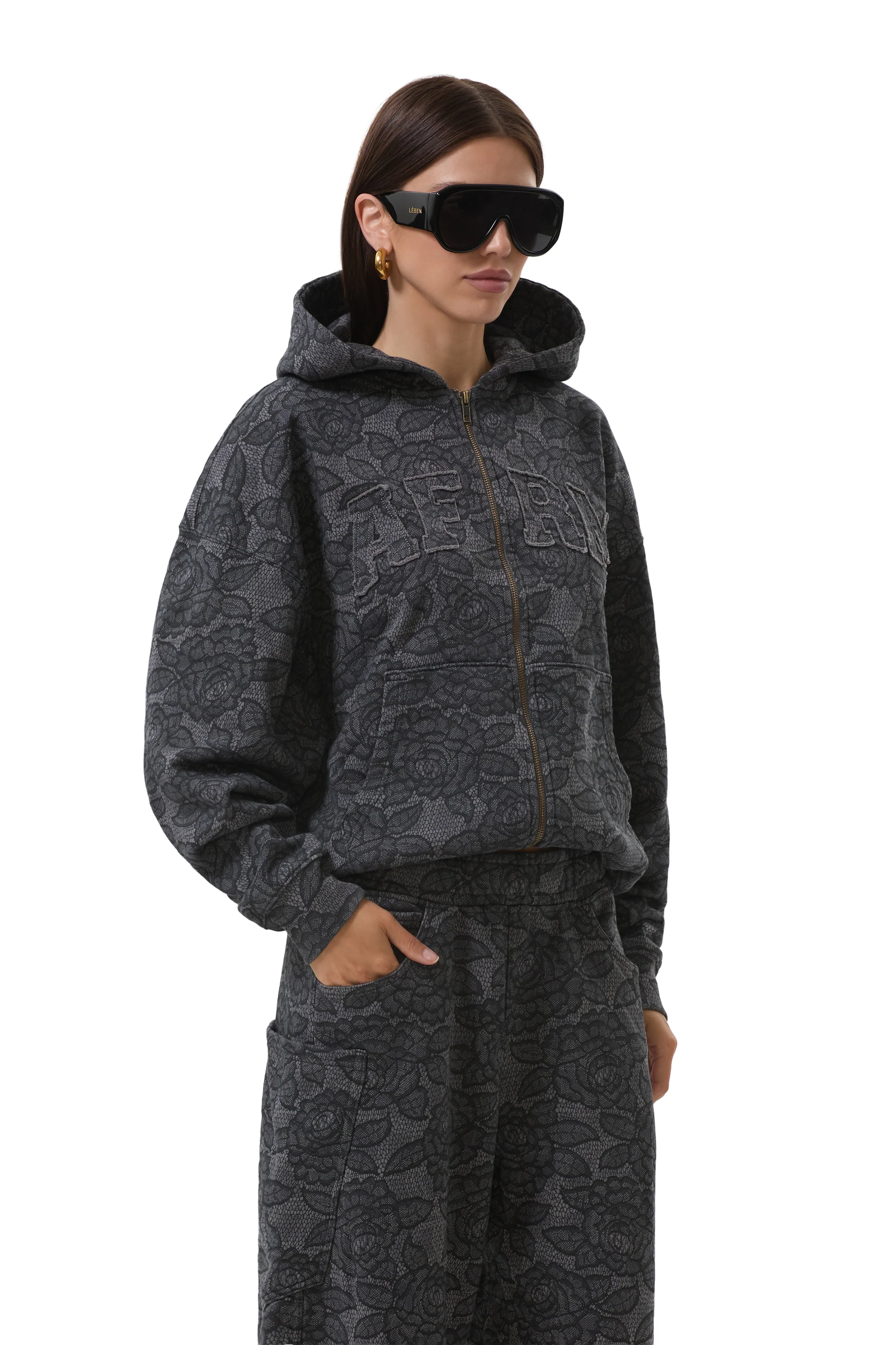 Cameron Zip Up Hoodie - Black Lace - Image 3