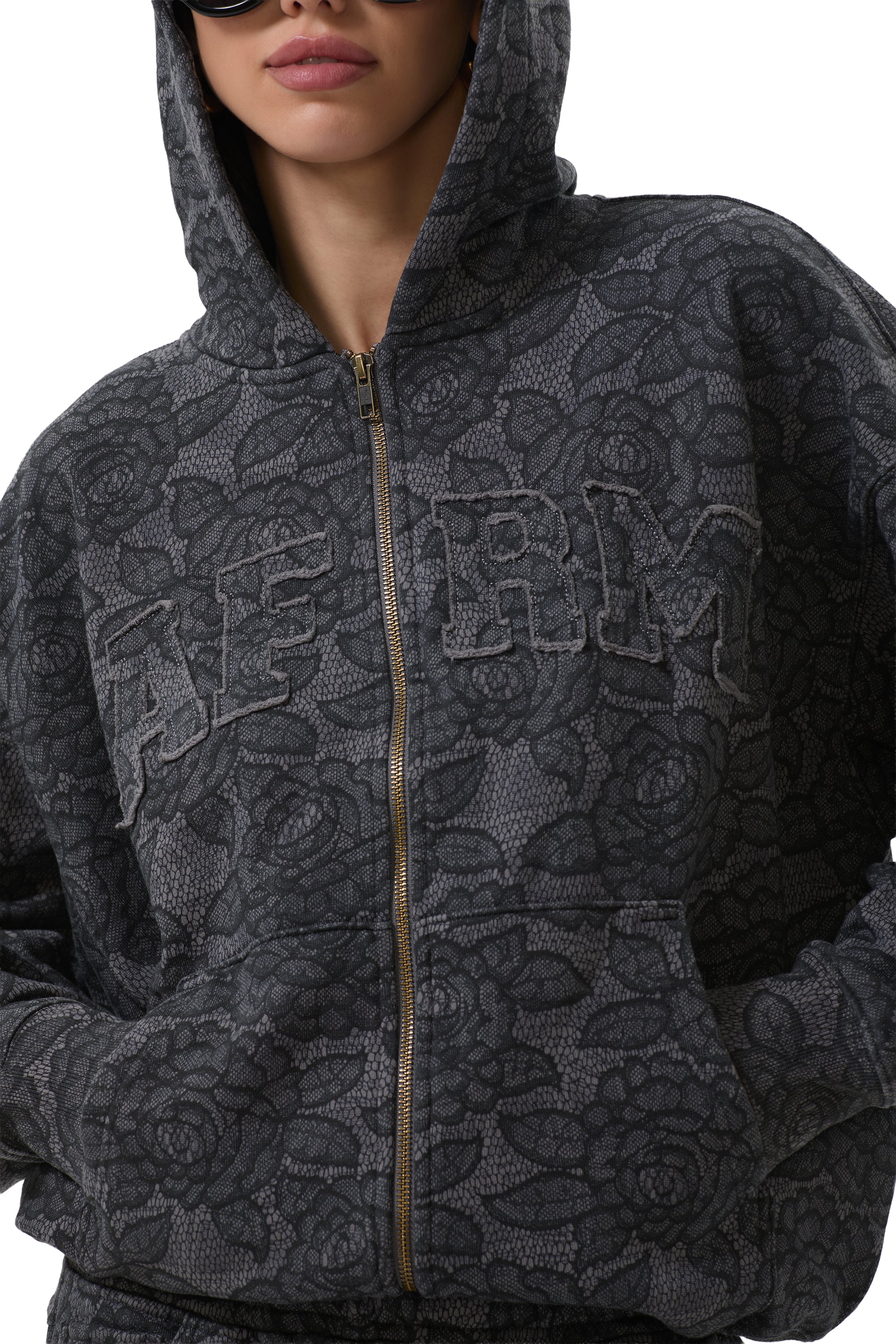 Cameron Zip Up Hoodie - Black Lace - Image 5