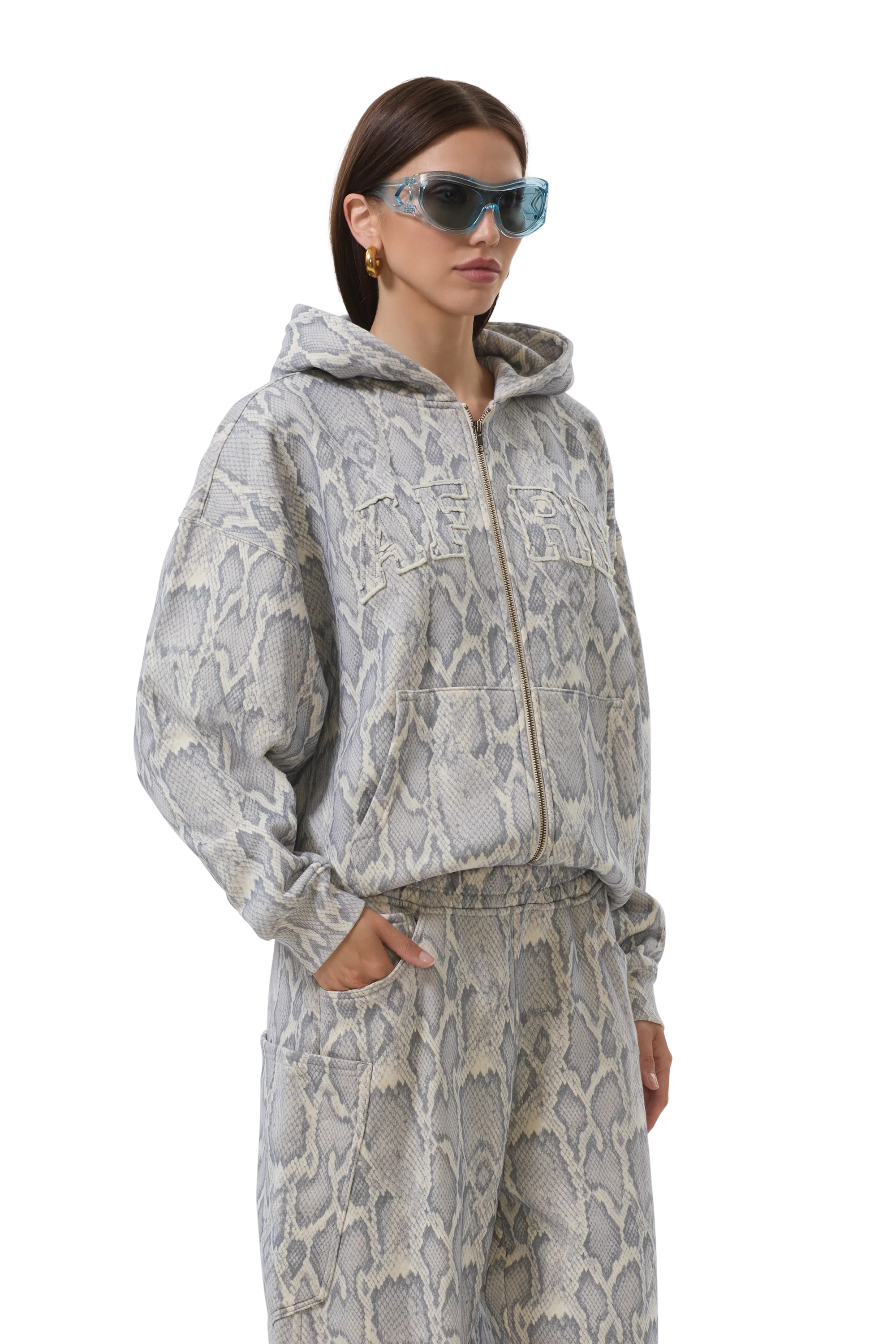 Cameron Zip Up Hoodie - Silver Snake - Image 5