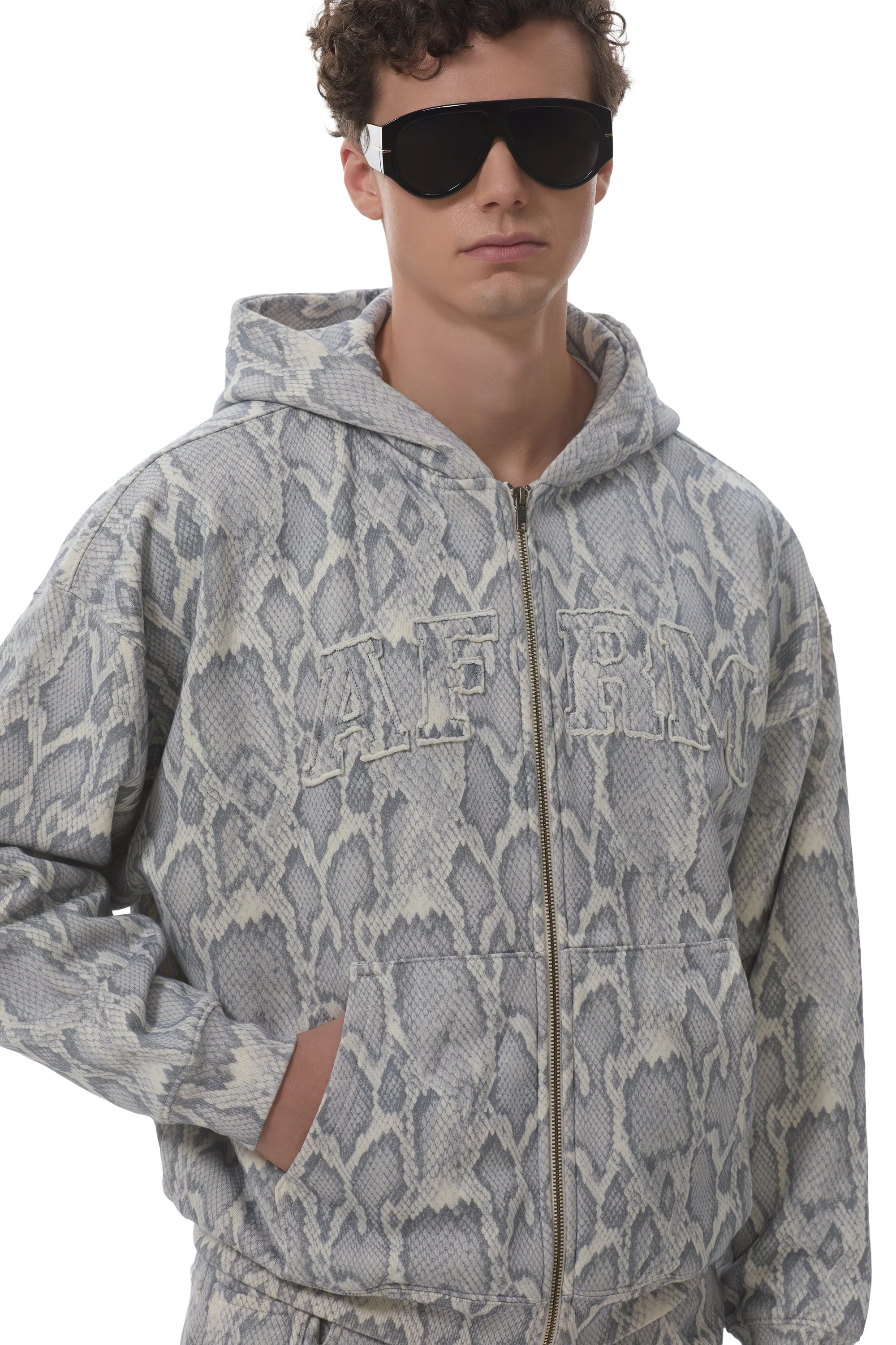 Cameron Zip Up Hoodie - Silver Snake - Image 8