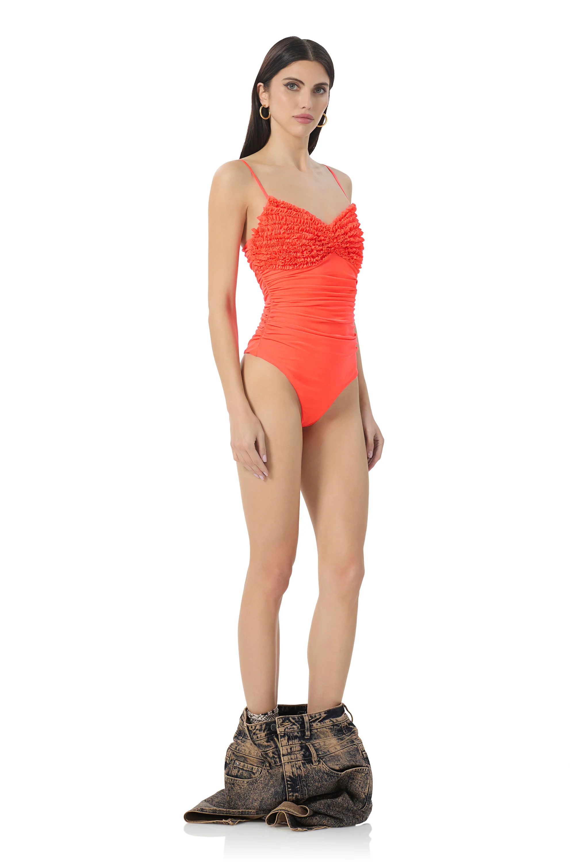 Casia Ruffle Bodysuit - Fiery Coral - Image 4