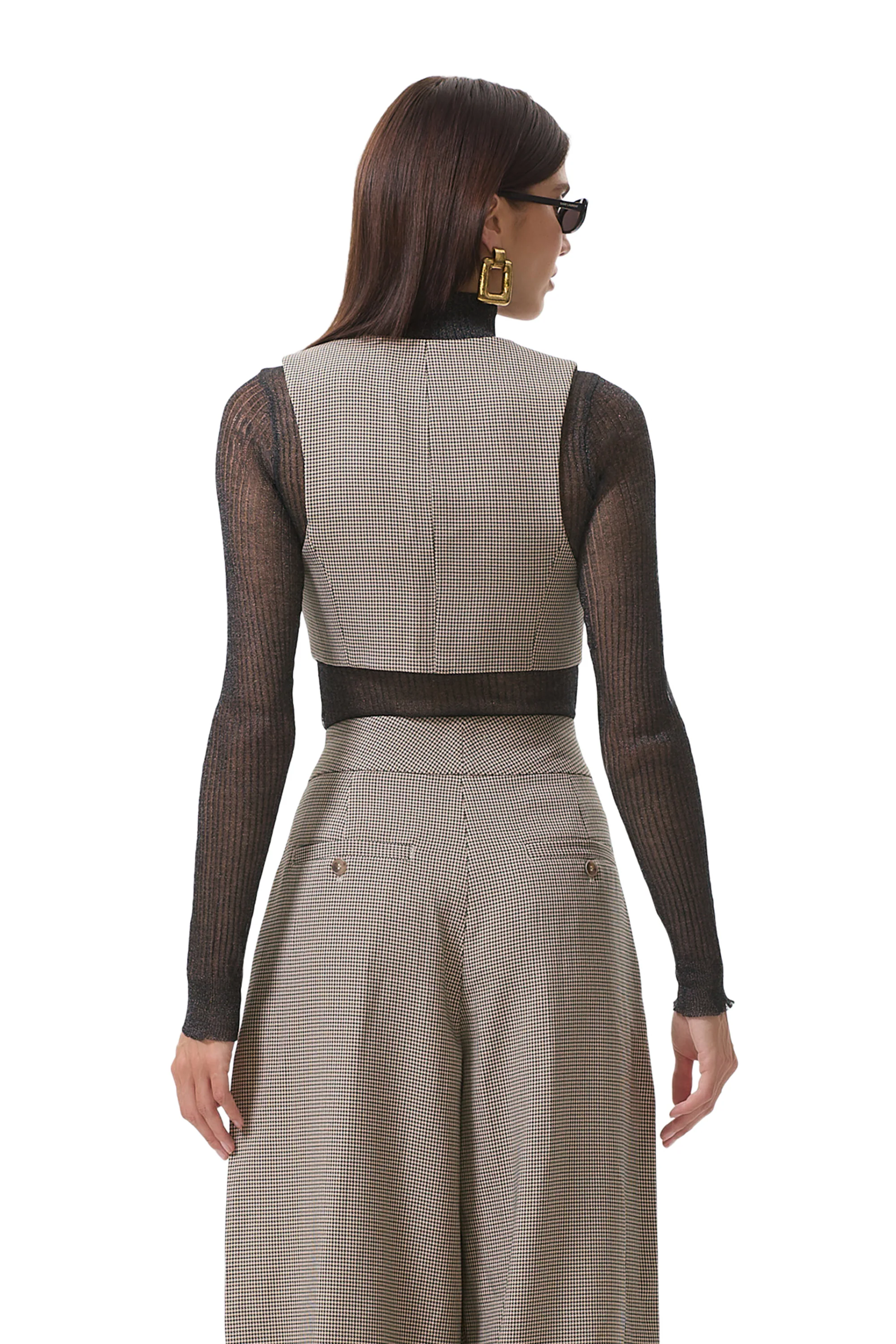 Daryl Crop Vest - Grey Houndstooth - Image 4