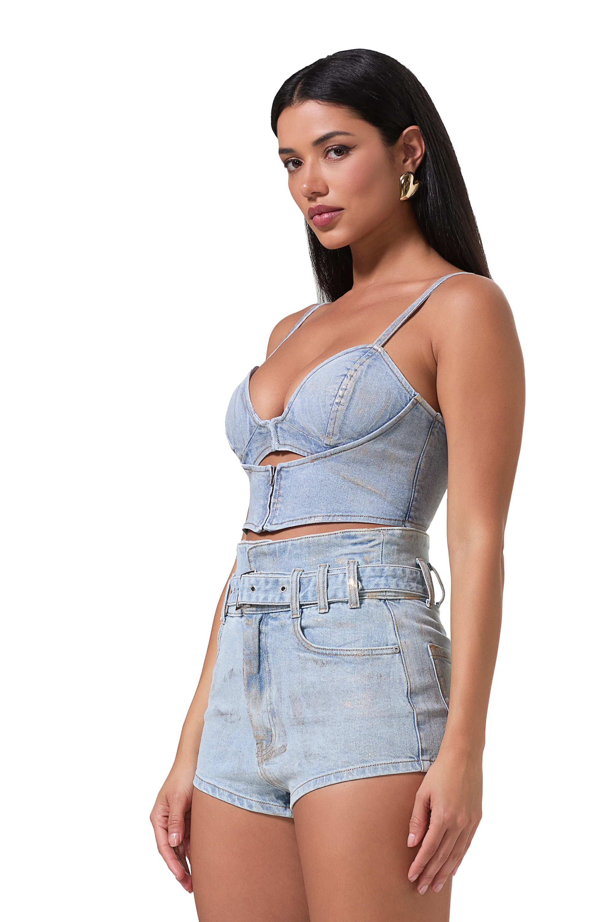 Inez Denim Top - Gold Metallic - Image 3