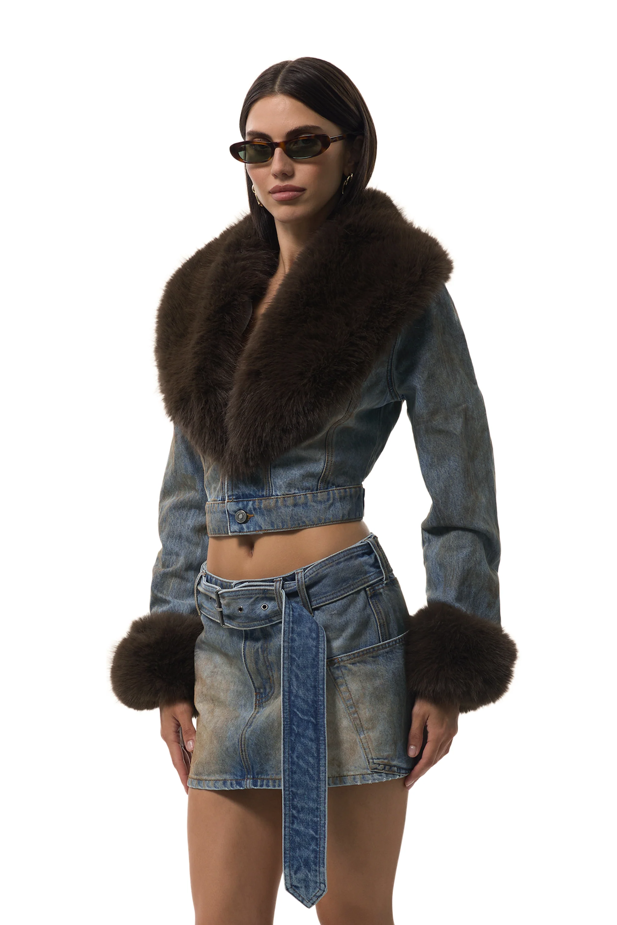 Margot Denim Fur Jacket - Dusty Tint Wash - Image 3