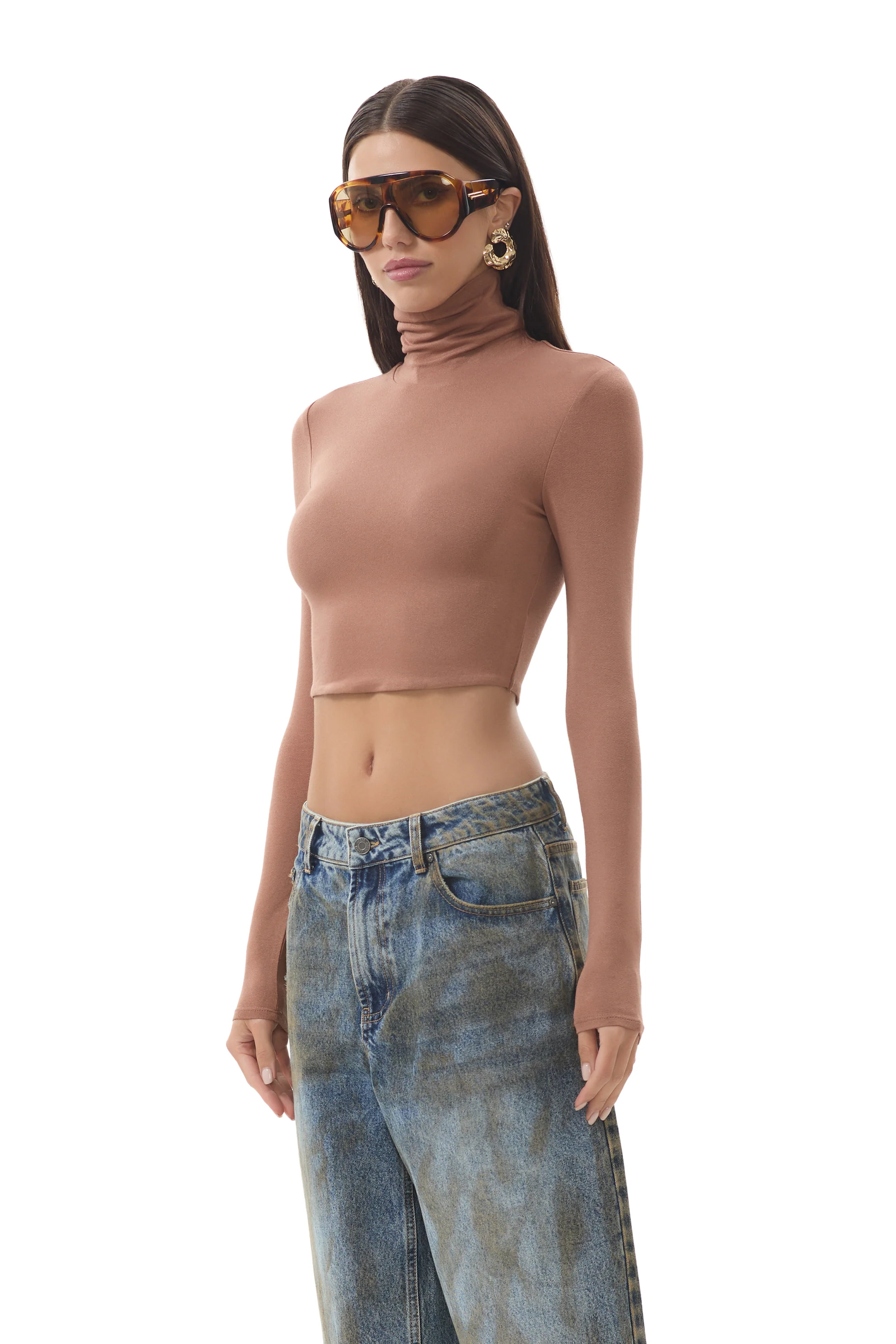 Micaela Crop Turtleneck - Raw Umber - Image 3