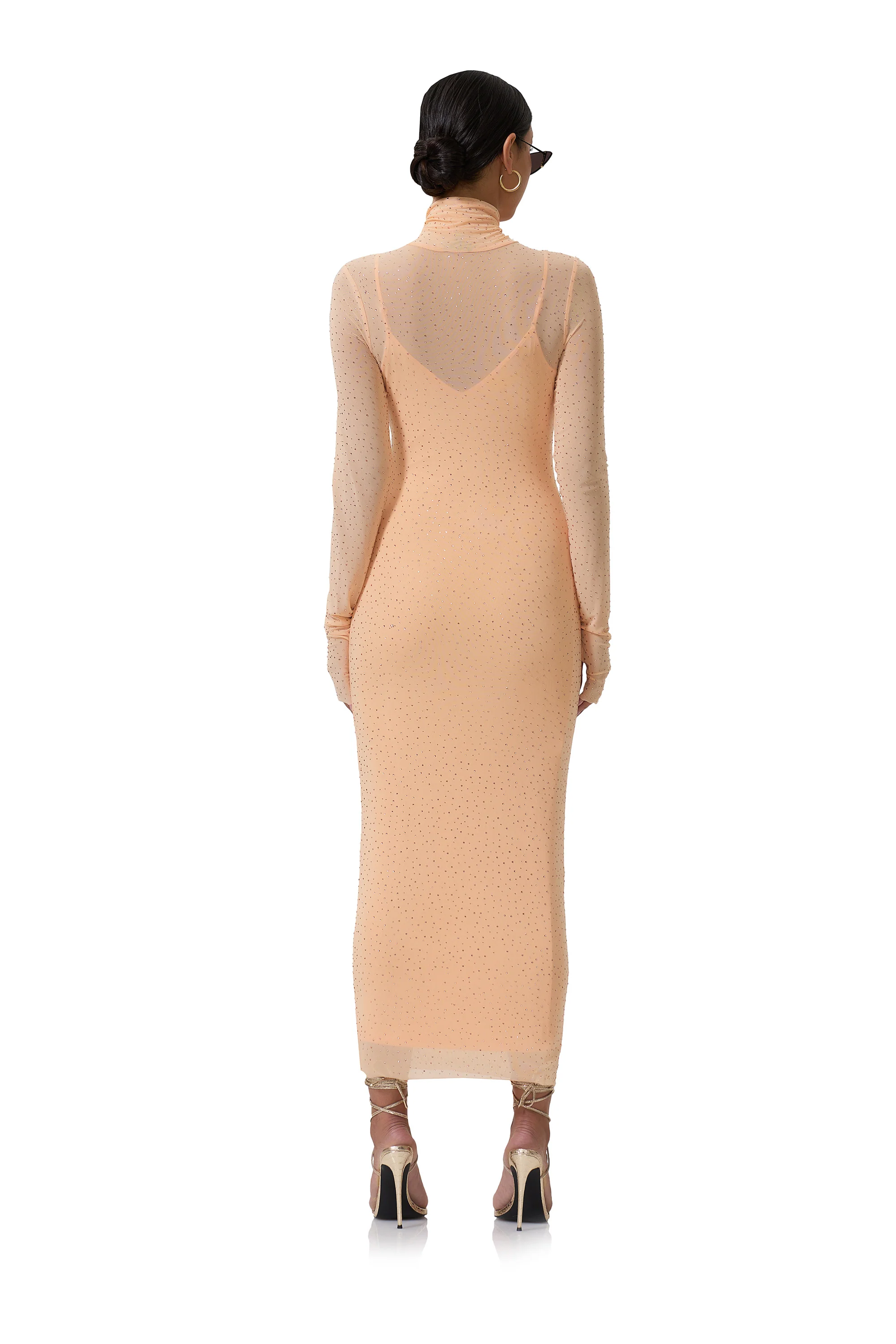 Shailene Rhinestone Dress - Peach Fuzz - Image 4